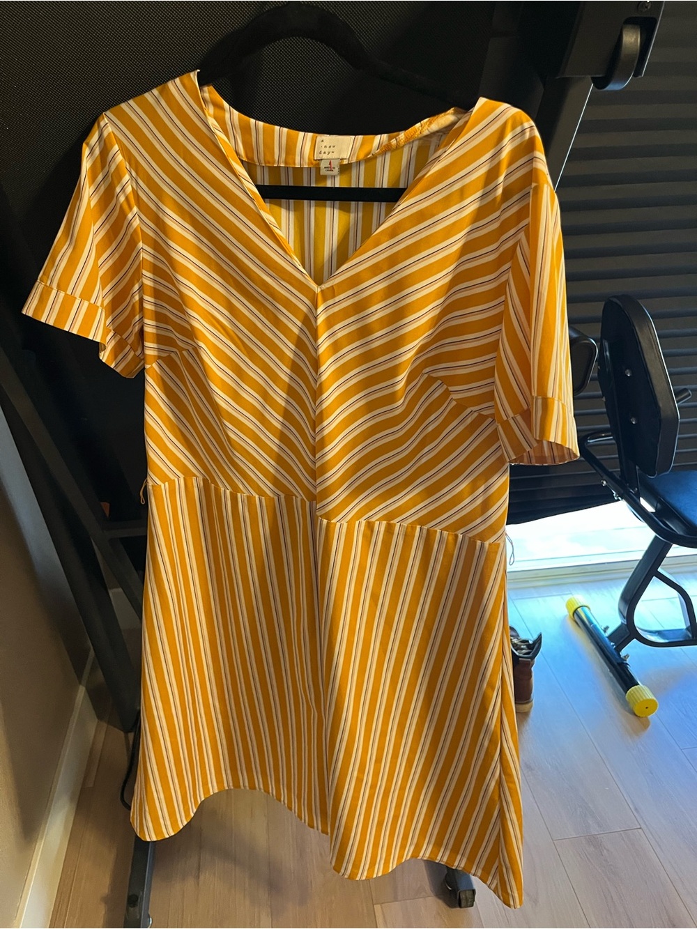 a new day Yellow and White Striped V‑Neck Midi Dress